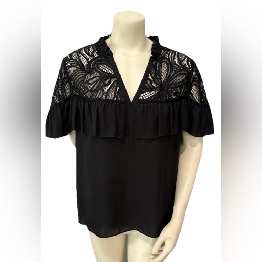 Lilly Pulitzer Black Lace Ruffle Cape Overlay Blouse Top XL